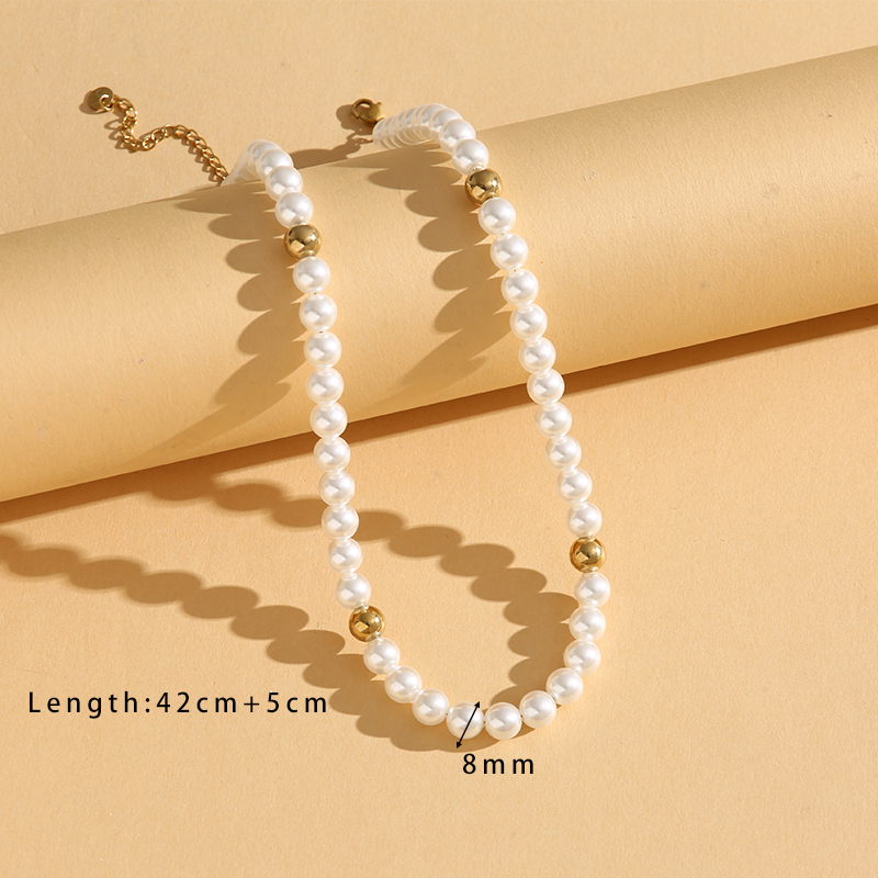 PVD Coated Real Gold Plated 18K Gold Round 304 Stainless Steel Glass Pearl Simple Style Classic Style Waterproof Non Tarnish 304 Stainless Steel Glass Pearl Necklace