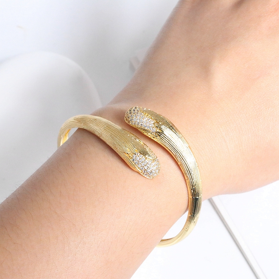 European And American Cross-Border Light Luxury High-End Feel 18K Gold Plated Micro-Inlaid Zircon Bracelet Fashion Simple Open Adjustable Bangle Versatile Jewelry