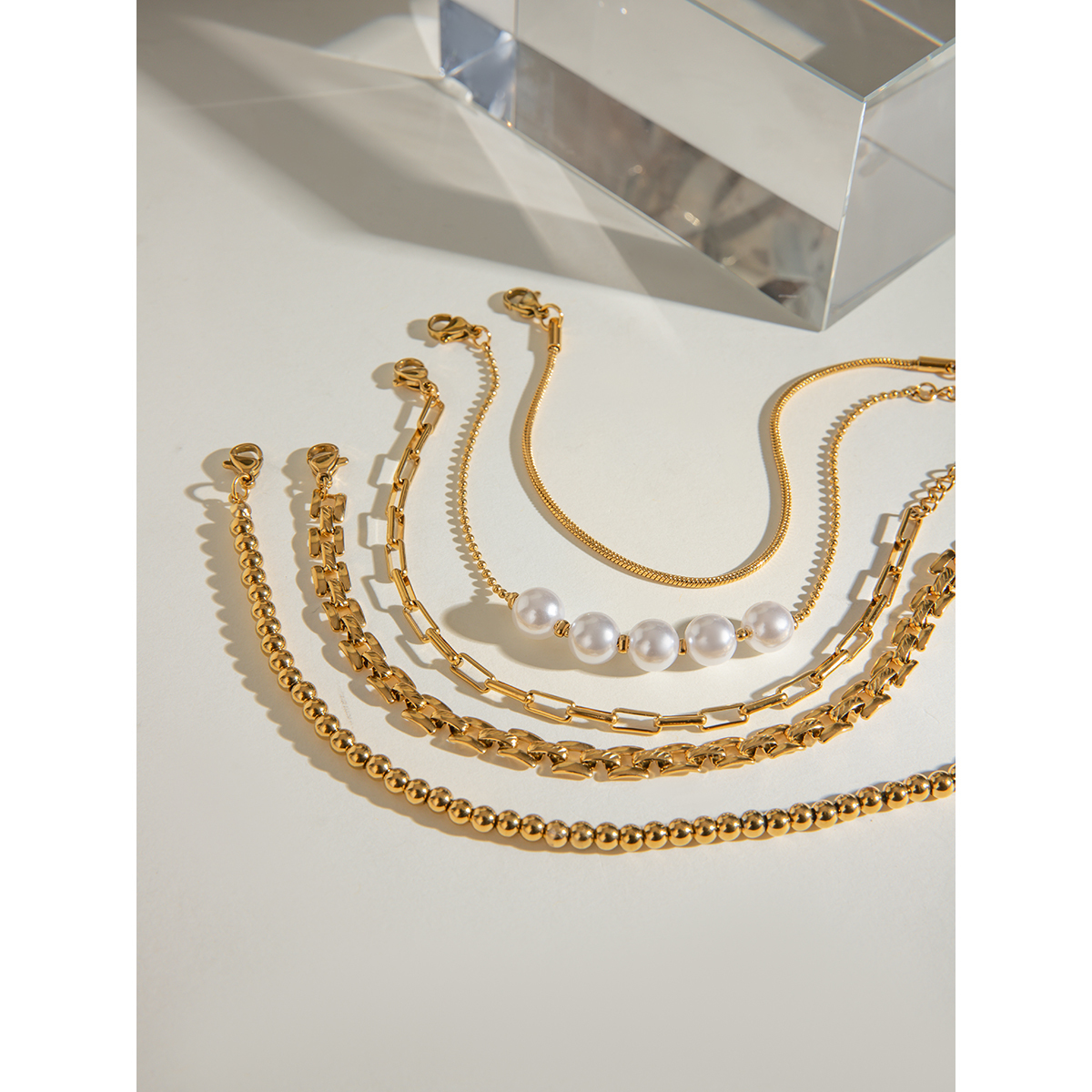 Simple Style Classic Style Solid Color 304 Stainless Steel 18K Gold Plated Cuban Link Chain Curb Chain Ball Chain Twisted Rope Chain Bracelets In Bulk