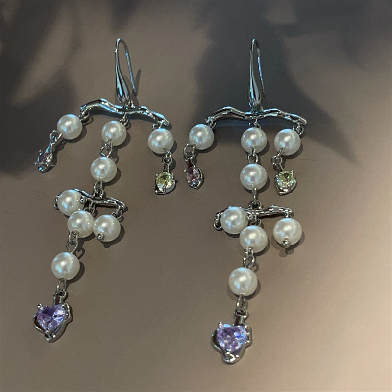 Elegant Long Pearl Tassel Earrings Luxury Sensation Unique Exaggerated Design Sweet Cool Style Women's Jewelry Accessories