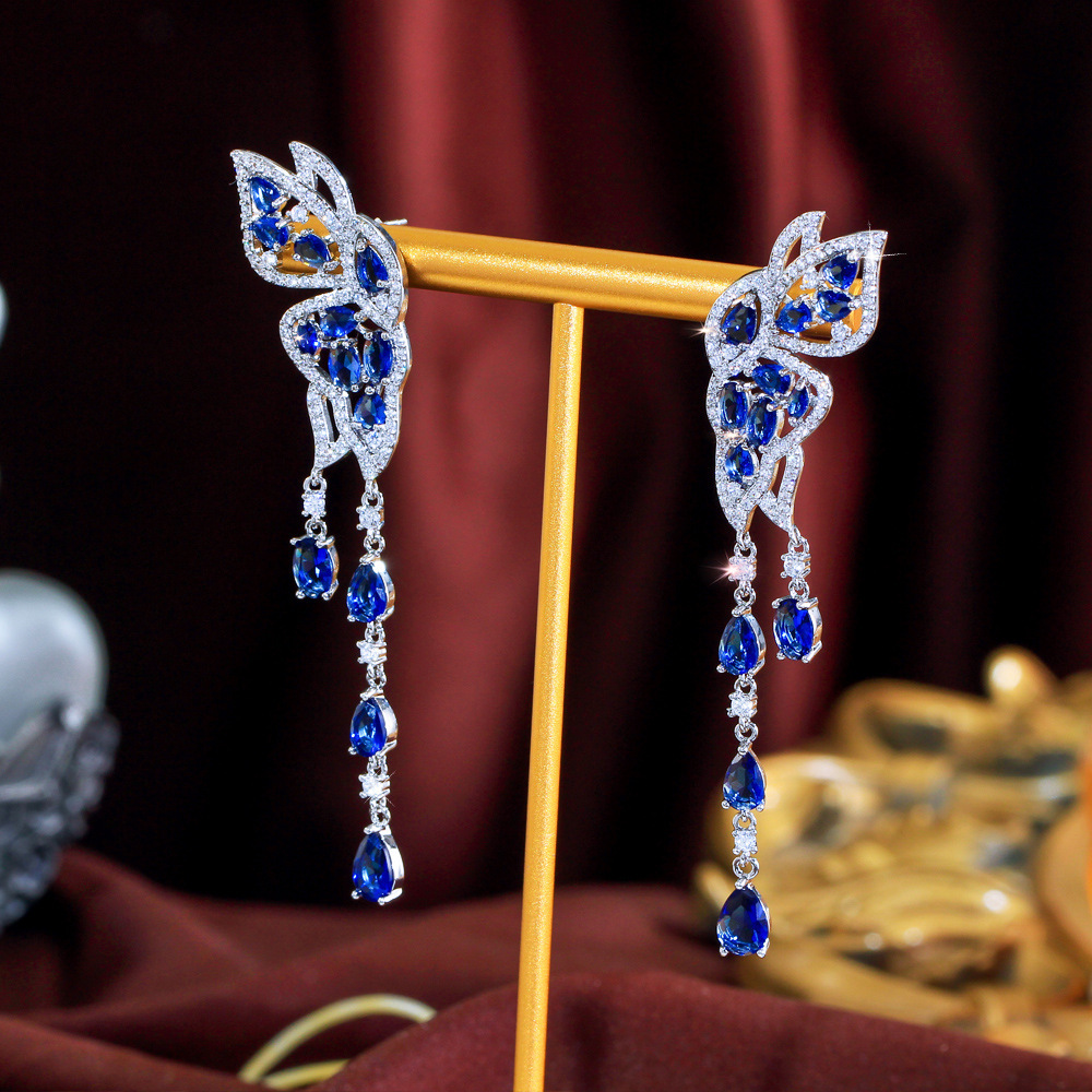 Elegant Long Teardrop Butterfly Tassel Earrings Copper Style Wedding Date Suitable Women's Fashion Jewelry Accessories