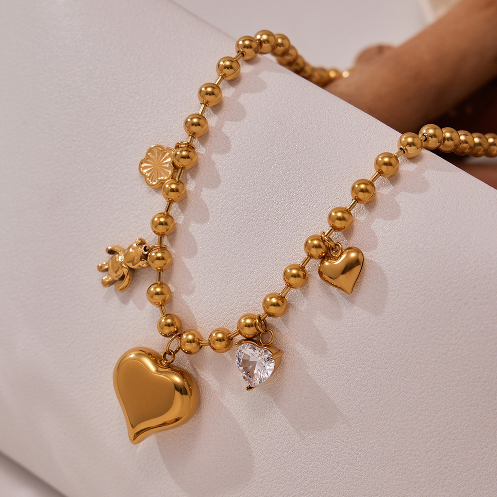 304 Stainless Steel Zircon Big Heart Bear Hollow Necklace Plated 18K Real Gold  Fashion Versatile Jewelry INS Style Gorgeous Novel Design