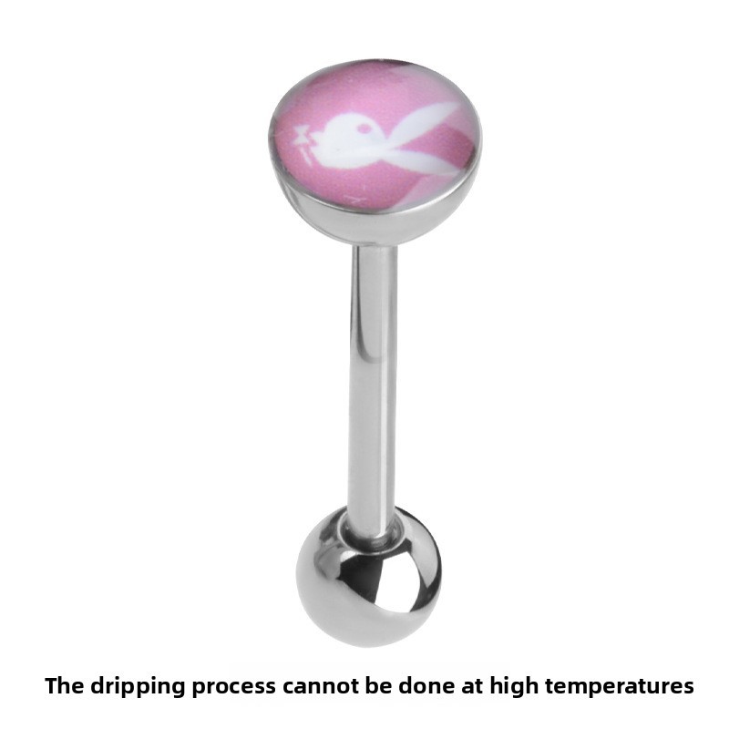 Fashion New F136 Titanium Alloy Straight Tongue Ring Rabbit Girl Lip Stud Geometric Pattern Unisex Polished Surface Piercing