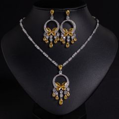 Yellow Necklace + Earrings on White Background