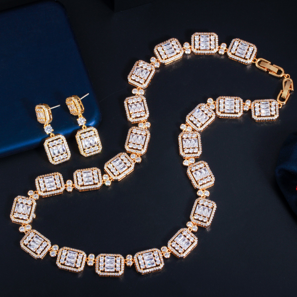 Water Plated Copper Material Rhodium Plated Inlaid Zircon Geometric Women's Banquet Jewelry Two-Piece Set Safety Clasp Wedding Season Valentine's Day