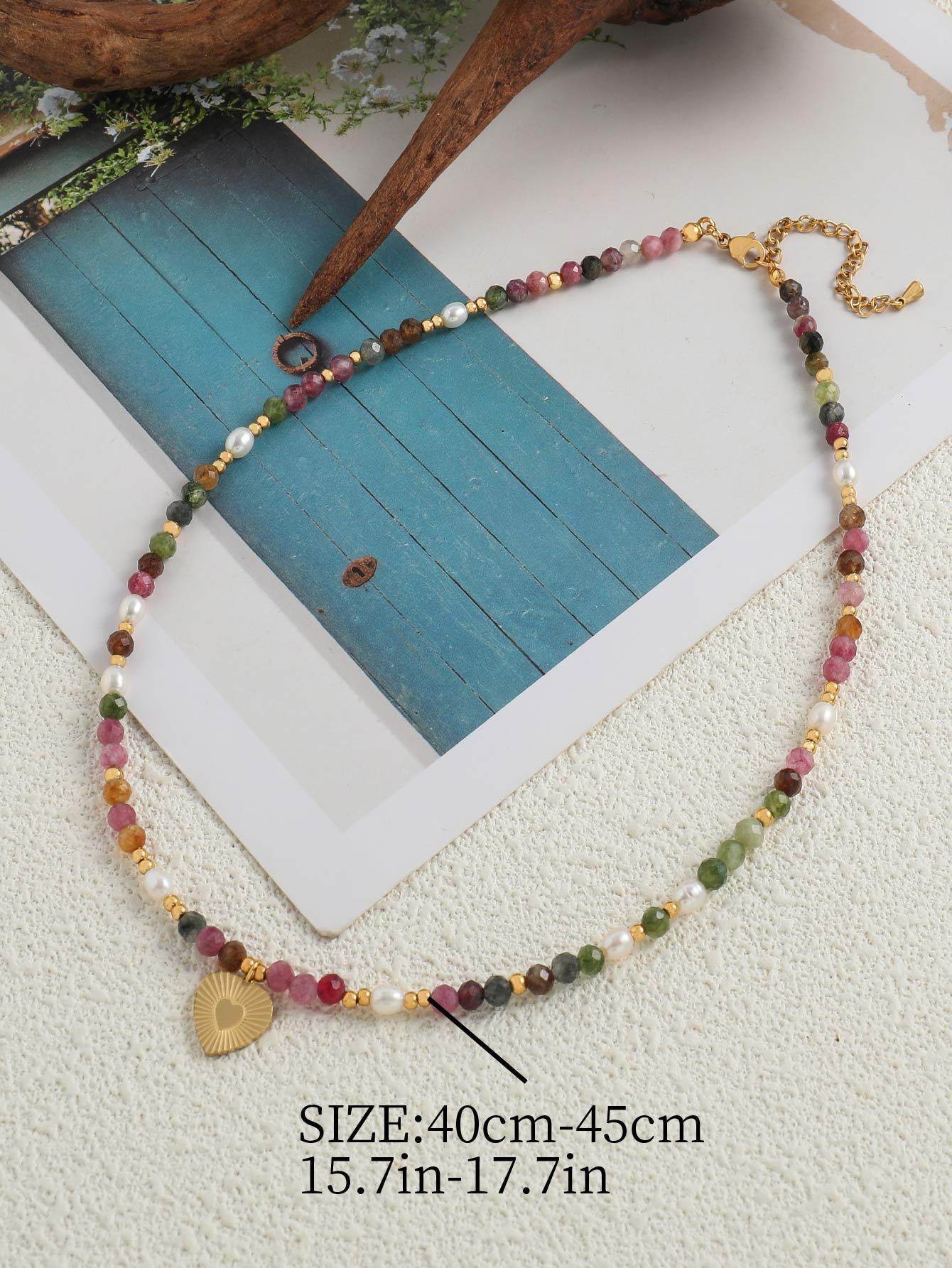 IG Style Modern Style Heart Shape Natural Stone Freshwater Pearl Beaded Women's Pendant Necklace
