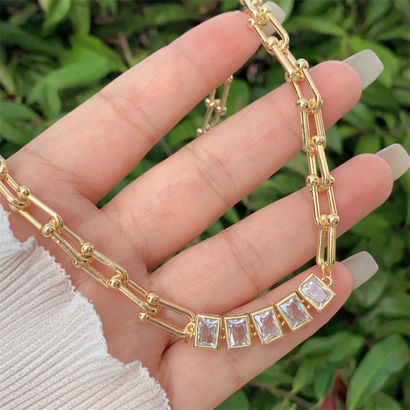 Classic Minimalist Copper Plated 18K Gold Zircon Jewelry Set For Men And Women Daily Wear Perfect Gift Set Includes Necklace And Bracelet