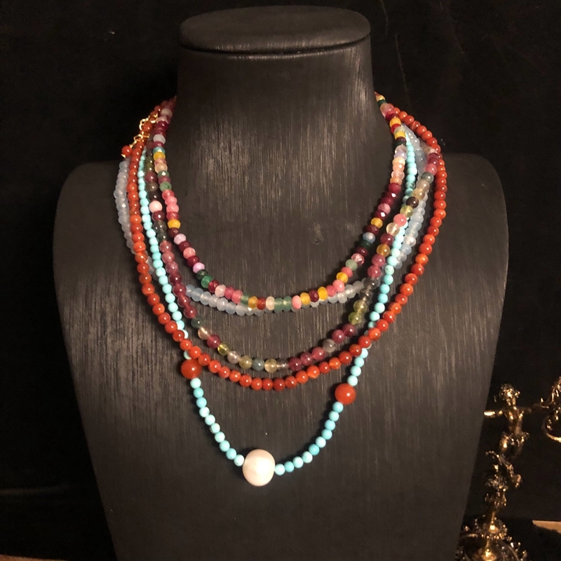 Retro Color Block Turquoise Agate Beaded Women's Necklace