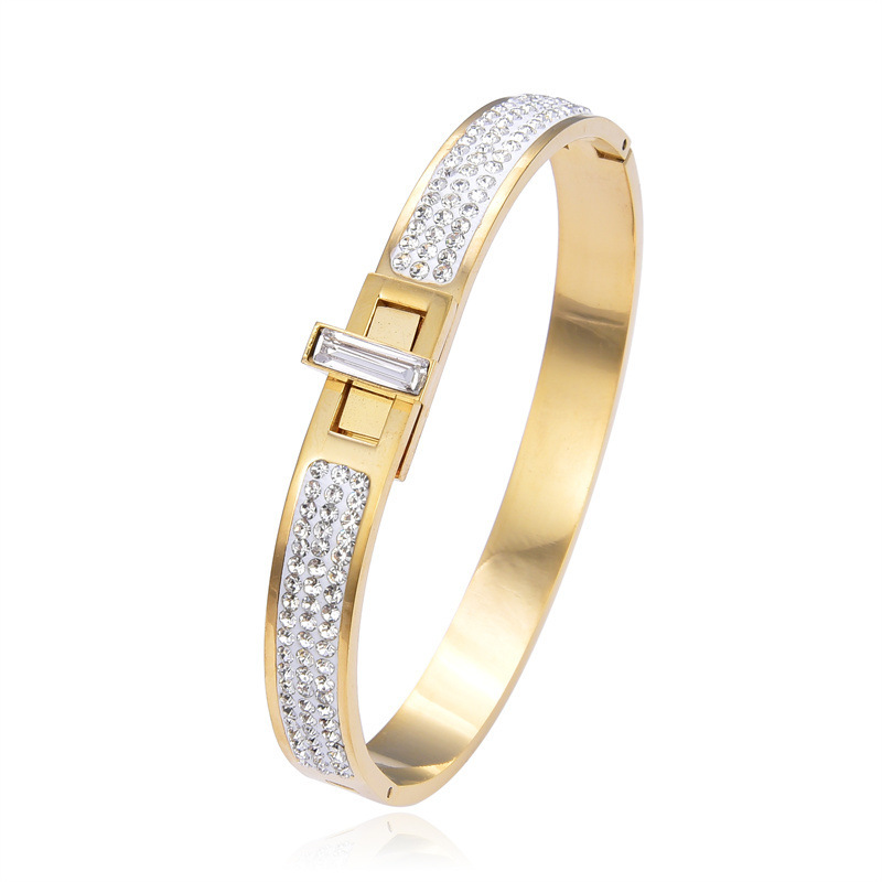 PVD Coated Real Gold Plated Geometric Stainless Steel Simple Style Classic Style Waterproof Non Tarnish Bangle
