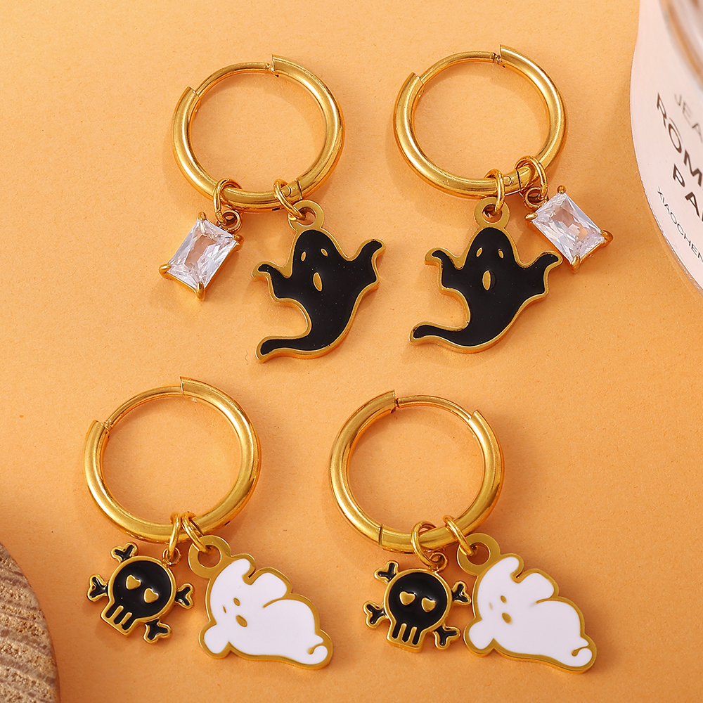New European And American Cross-Border Fashion Halloween Series Quirky DIY Pendant Earrings Stainless Steel Oil Drop Niche Ear Jewelry