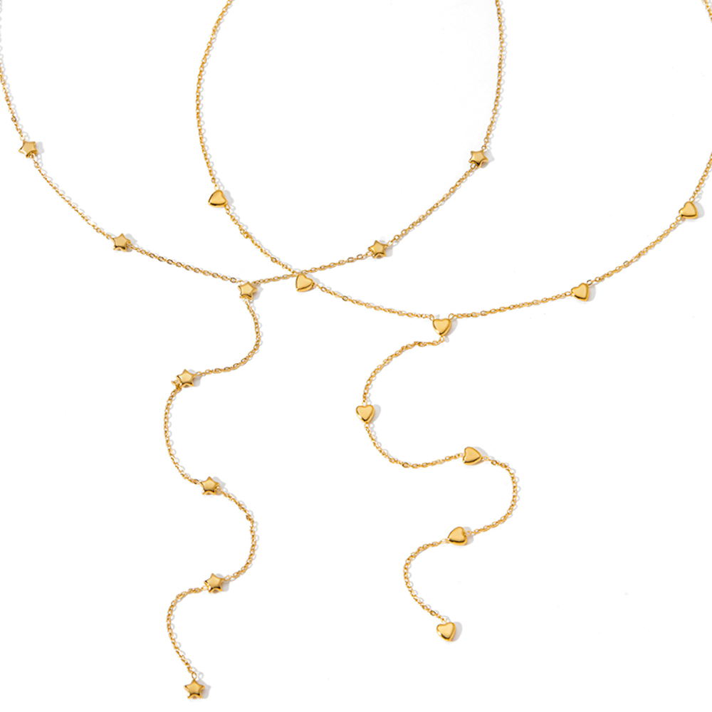 Elegant Long Y-shaped Vacuum Plating (In Furnace) Real Gold Plated 304 Stainless Steel Heart And Star Pendant Necklace Women's Fashion Daily Commuting Accessories