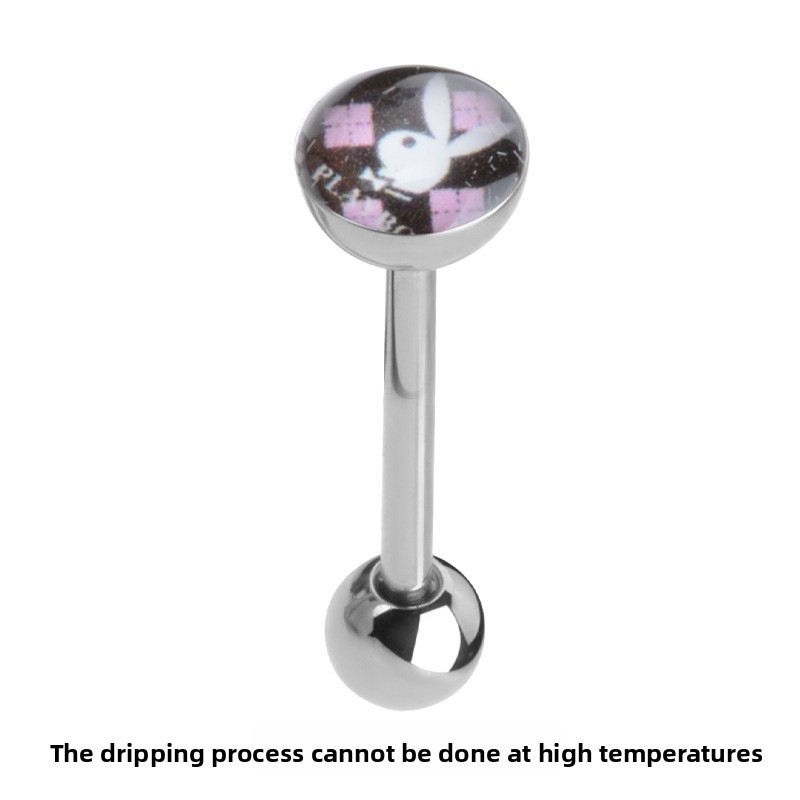 Fashion New F136 Titanium Alloy Straight Tongue Ring Rabbit Girl Lip Stud Geometric Pattern Unisex Polished Surface Piercing