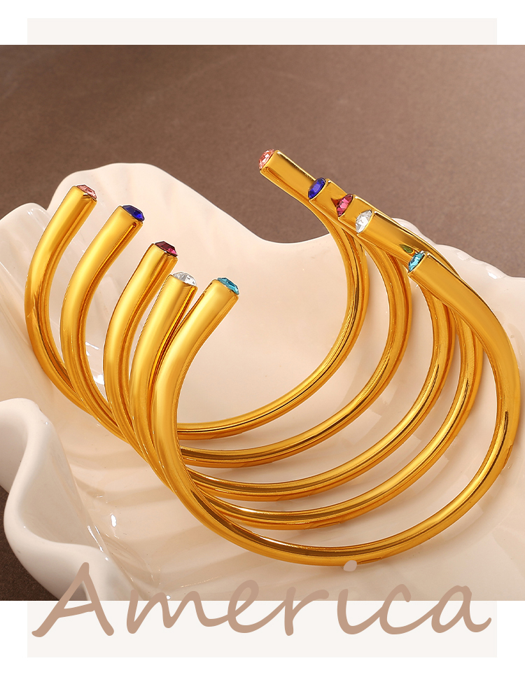 Multicolor Gemstone Open Bracelet Minimalist Colorful Diamond Jewelry Elegant Women's Bracelet 304 Stainless Steel Vacuum Electroplated 18K Real Gold