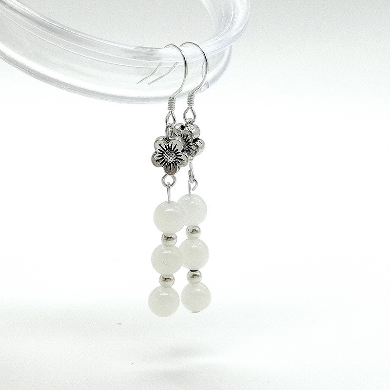 Original Design Natural White Jade Tassel Earrings New Chinese Style Hanfu Accessories S925 Silver Female Model Geometric Pattern