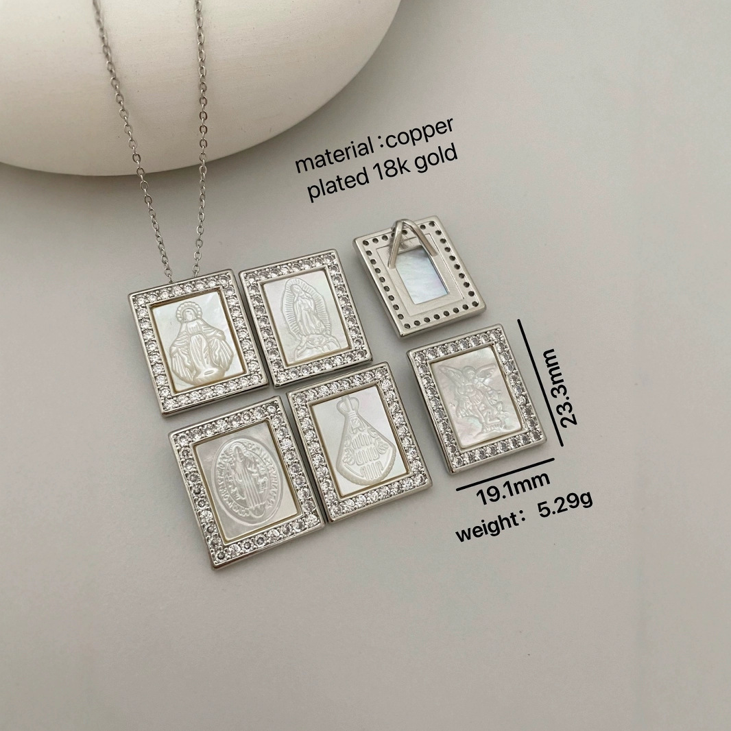 Square Natural Mother-of-Pearl Zircon Jesus Sacred Heart Pendant Women's  Necklace Shell Diy Jewelry Accessories