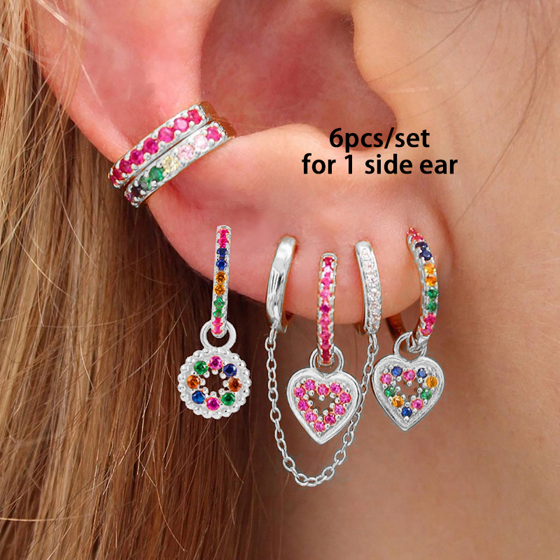 Luxury Zircon Earring Set Tiktok   Ins Style Heart And Circle Shape Gold Plated Copper Jewelry Accessories