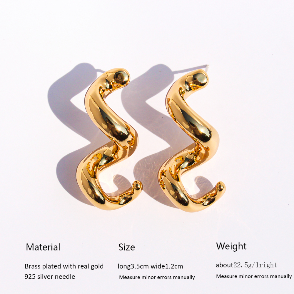 Exaggerated Casual Wave Spiral Twisted Line Metal Style Earrings Geometric Shape Daily Streetwear Accessories For Men And Women