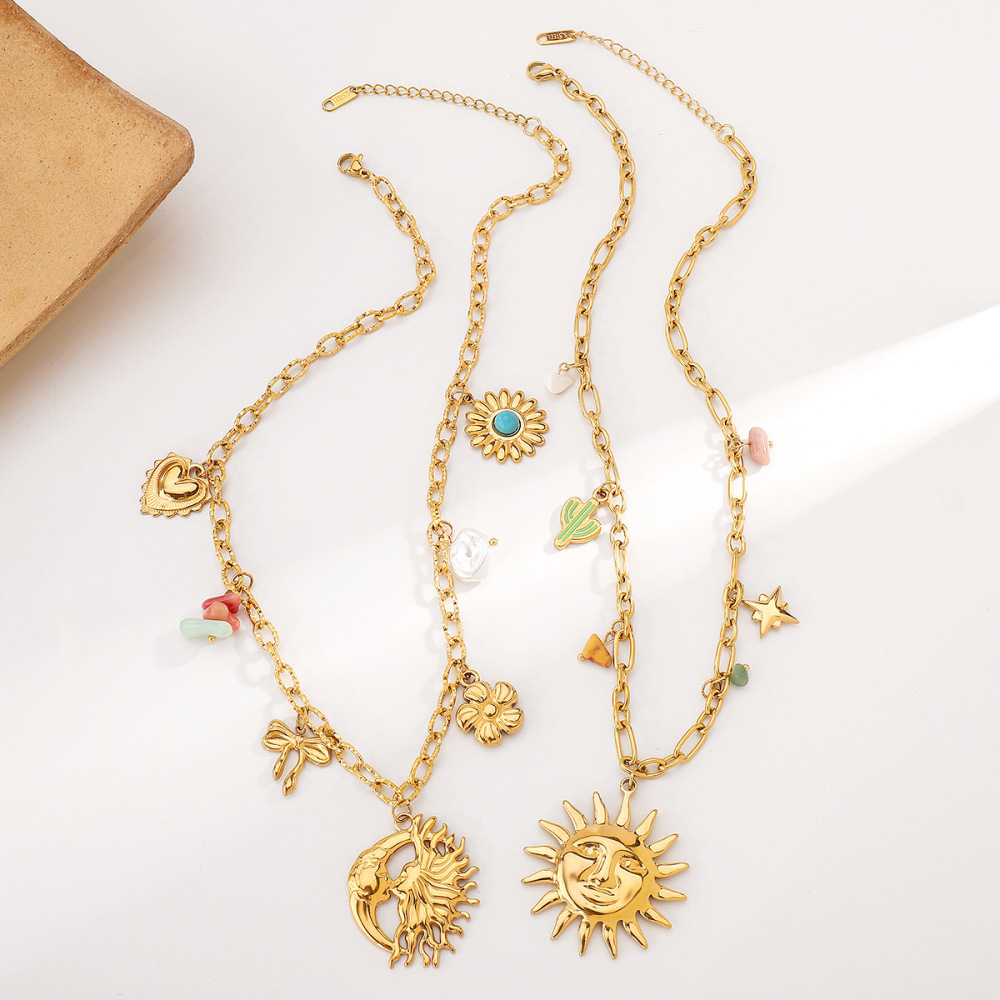 Casual  Style Fruit Pendants Women's Necklace Fashionable Stainless Steel Sun Star Pendant Jewelry