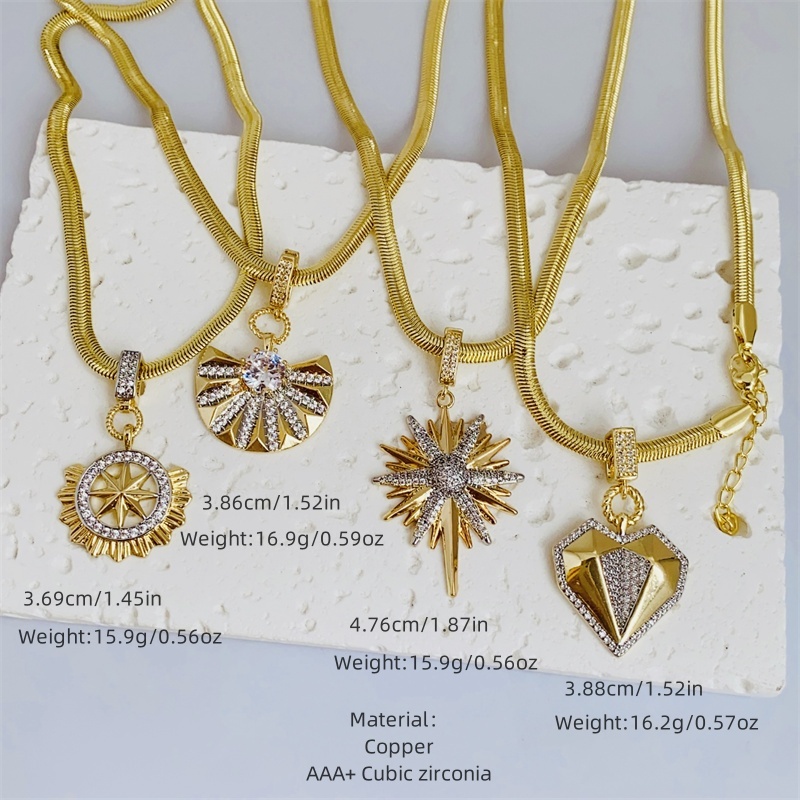 Wholesale Jewelry Simple Style Classic Style Geometric Copper Zircon 18K Gold Plated Inlay Snake Chain Pendant Necklace