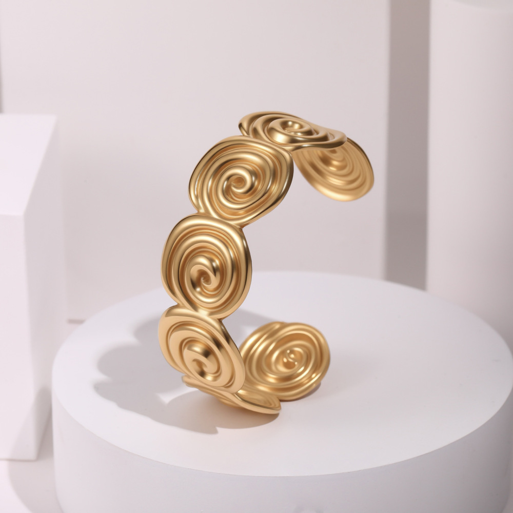 Exaggerated  Style Fashion Stainless Steel Bracelet Plated 18K Gold Geometric Texture Luxury Hand Jewelry
