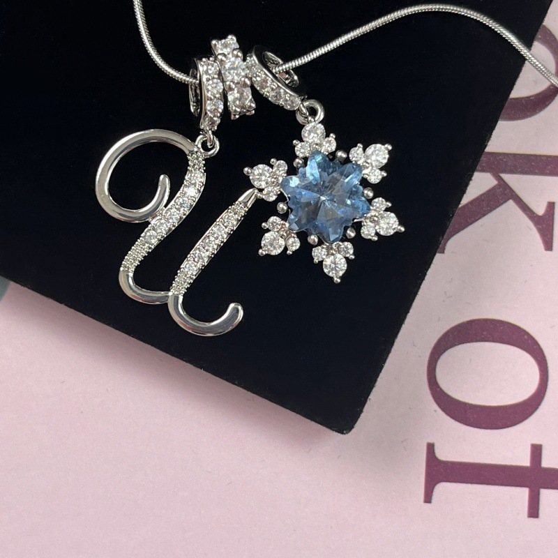 New Style Copper Zirconia Pendant Letter Necklace Silver Stainless Steel Chain Birthday Gift For Women Trendy Fairy Style