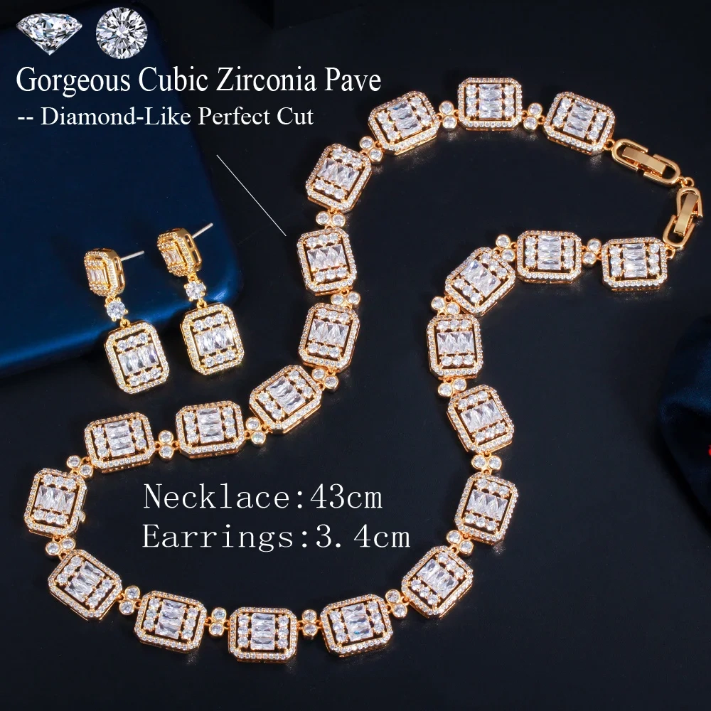 Water Plated Copper Material Rhodium Plated Inlaid Zircon Geometric Women's Banquet Jewelry Two-Piece Set Safety Clasp Wedding Season Valentine's Day