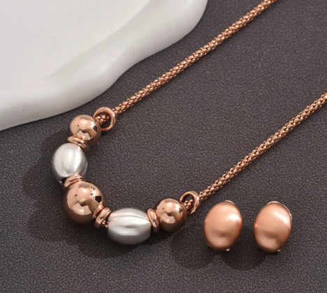 Geometric Copper Classic Style Small Stud Earrings Necklace