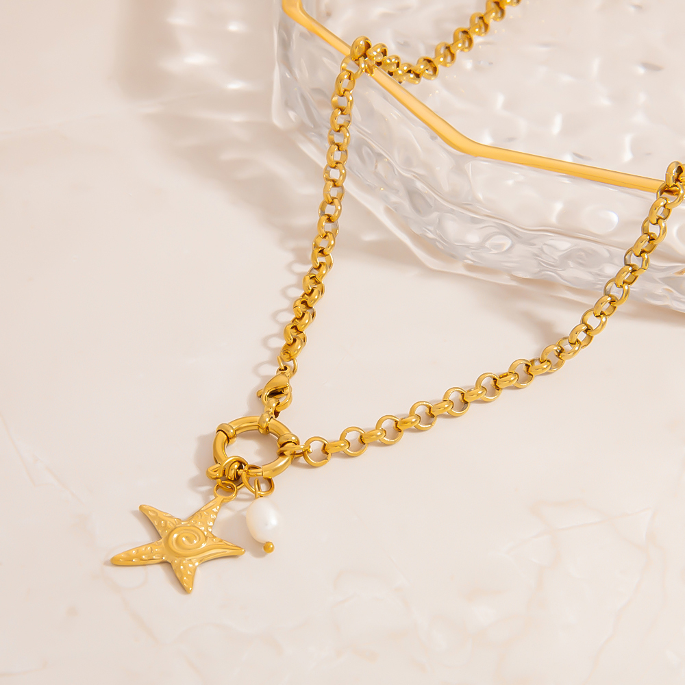 PVD Coated Real Gold Plated 18K Gold Starfish 304 Stainless Steel Luxurious Vacation Classic Style Waterproof Non Tarnish 304 Stainless Steel Lobster Trigger Clasp Closure Pendant Necklace