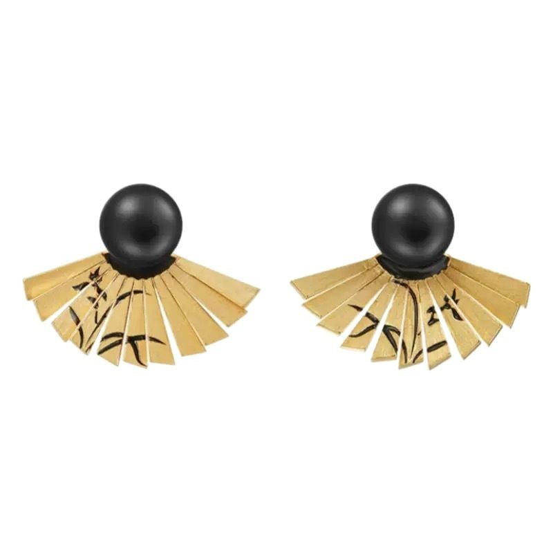 New Chinese Style Black Ink Earrings Retro Palace Series Fashionable High-End National Trend Women's Ear Jewelry Accessories