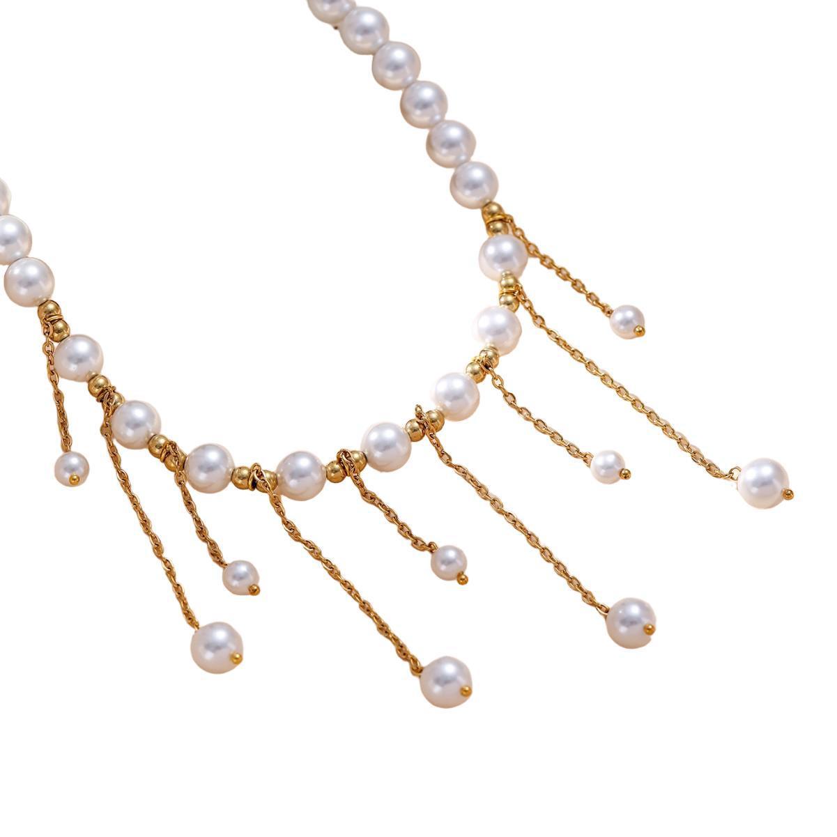Fashion European And American UV Electroplated Pearl Necklace For Women, Long Pearl Chain With Tassel, Titanium Steel Fashion New Design Women's Jewelry Wholesale