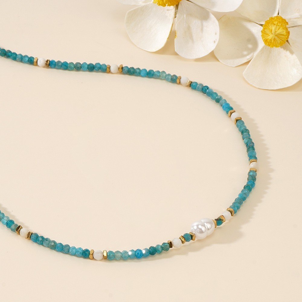 Blue Green Beaded Necklace Collarbone Chain Exquisite Sapphire Combination Daily Wear Jewelry Accessories
