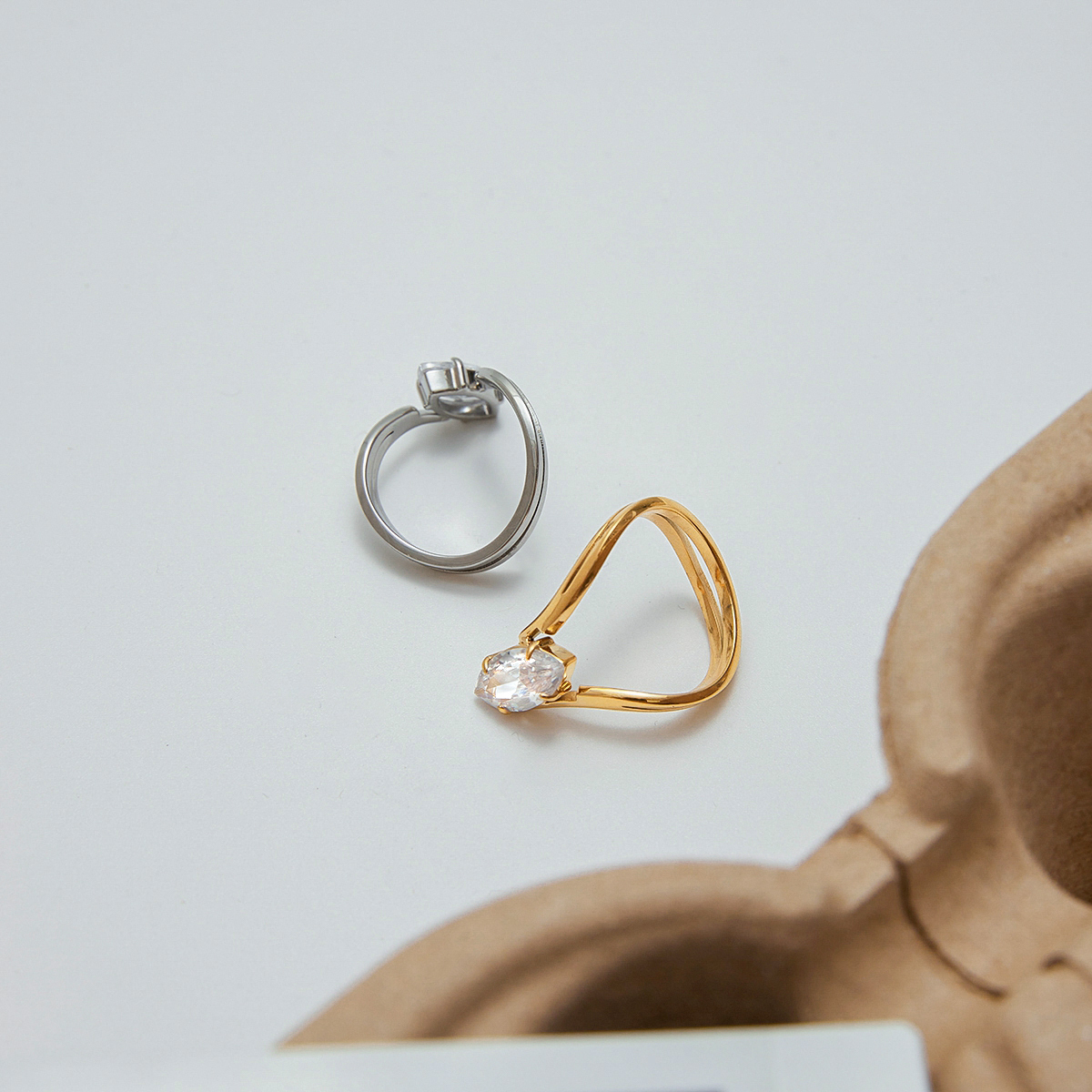 Real Gold Plated 316 Stainless Steel  PVD Coated Geometric Waterproof Non Tarnish Elegant Glam Classical Rings For Women's