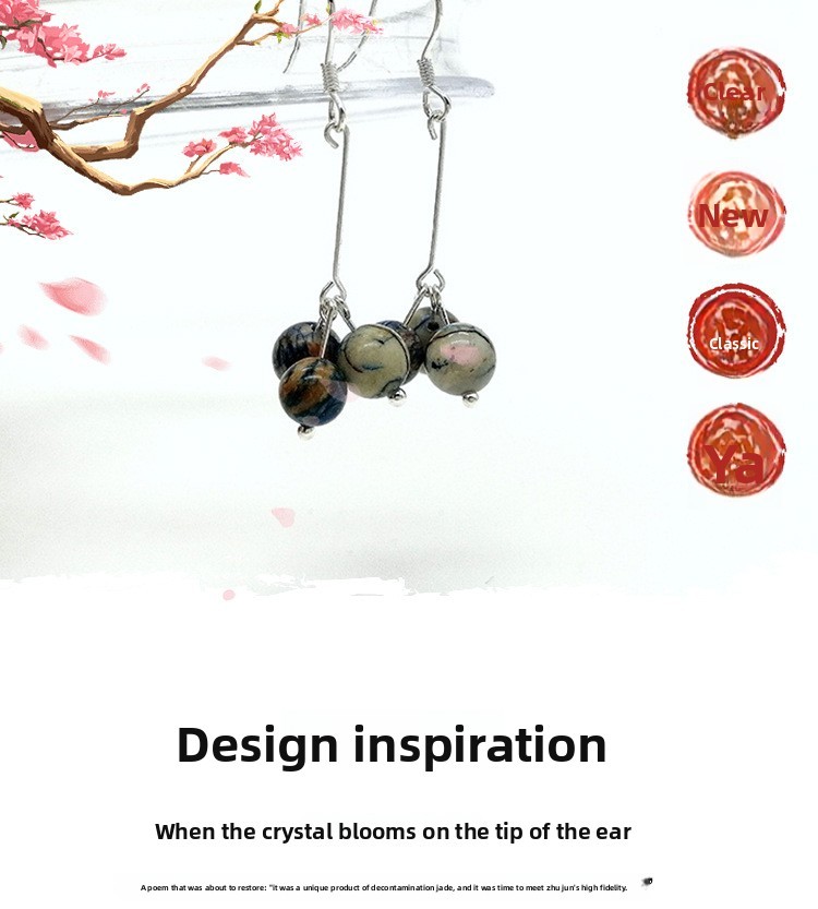 Natural Blue Copper Mine Earrings Women's S925 Silver Ear Needles INS Personality Trendy Three Lives Stone Ear Jewelry Hanfu Accessories