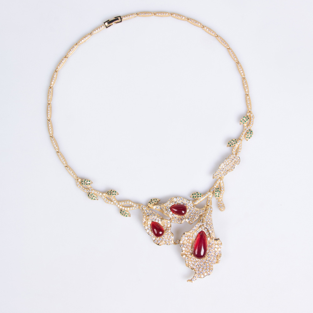 Luxurious Floral Zircon Necklace Earrings Set For Bride Fashionable Jewelry Accessories Light Luxury Style Copper Material
