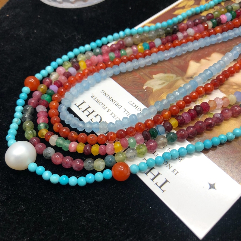 Retro Color Block Turquoise Agate Beaded Women's Necklace