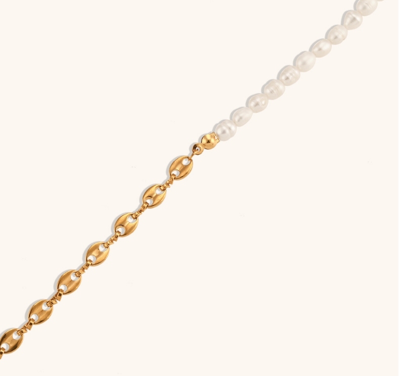Women's 304 Stainless Steel Titanium Steel Vacuum Plating PVD Coated 18K Gold Plated Beaded Plating Pearl Freshwater Pearl Bracelets Necklace Imitation Pearl Jewelry