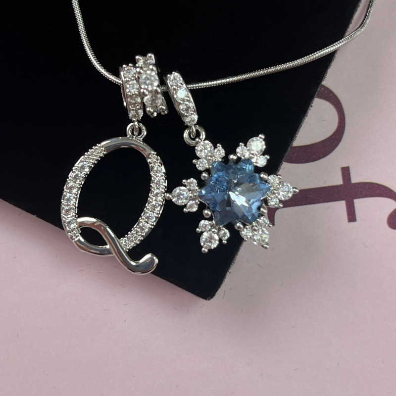 New Style Copper Zirconia Pendant Letter Necklace Silver Stainless Steel Chain Birthday Gift For Women Trendy Fairy Style