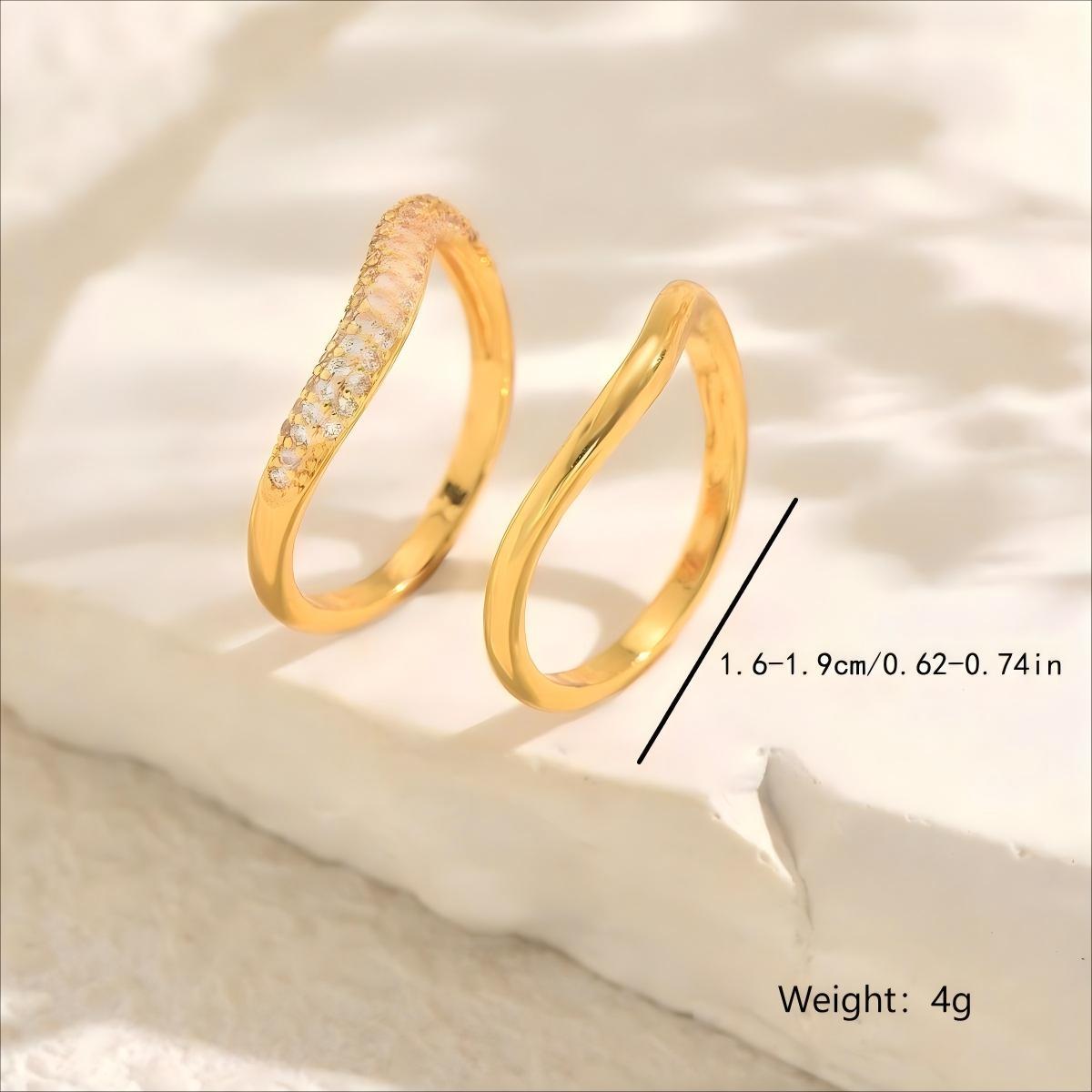 2-piece Set Copper Inlaid Zircon Geometric Elegant Couple Rings Suitable For Proposal, Dating, Gift, And Accessories