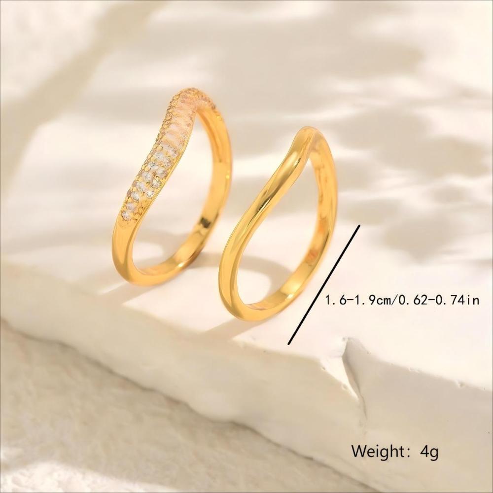 2-piece Set Copper Inlaid Zircon Geometric Elegant Couple Rings Suitable For Proposal, Dating, Gift, And Accessories