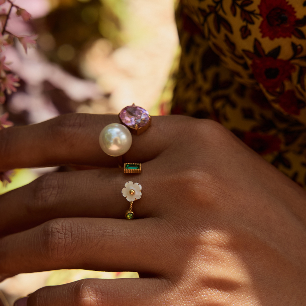PVD Coated Real Gold Plated Geometric 316 Stainless Steel  Zircon Casual Vacation Romantic Waterproof Non Tarnish Rings