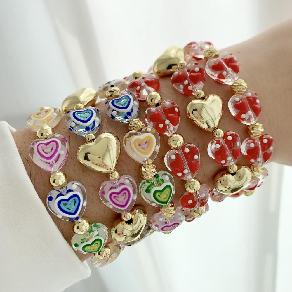 Wholesale Jewelry Vacation Beach Heart Shape Brass Beaded Chain Bracelets