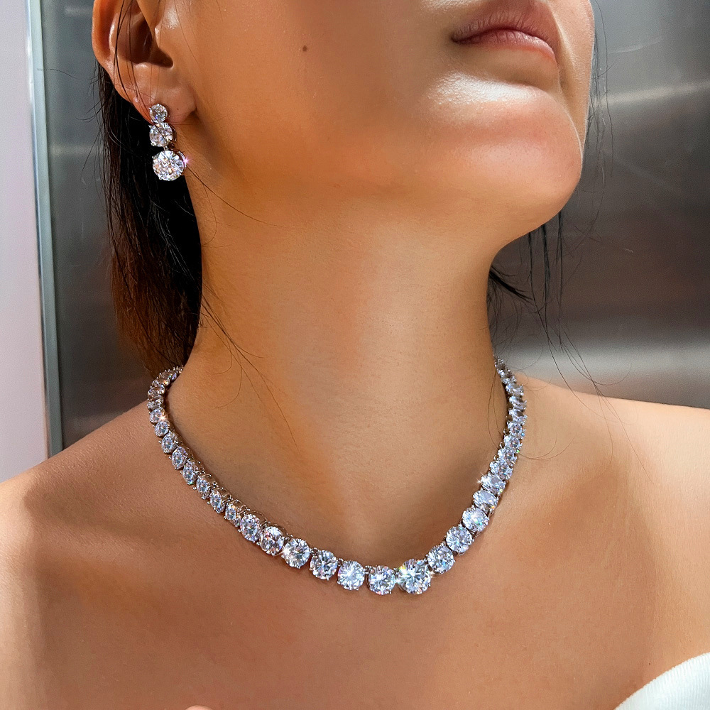 Fashionable Copper Zirconia Jewelry Set Necklace And Earrings Bridal Gown Dinner Party Glowing Wedding Dress Jewelry For Women