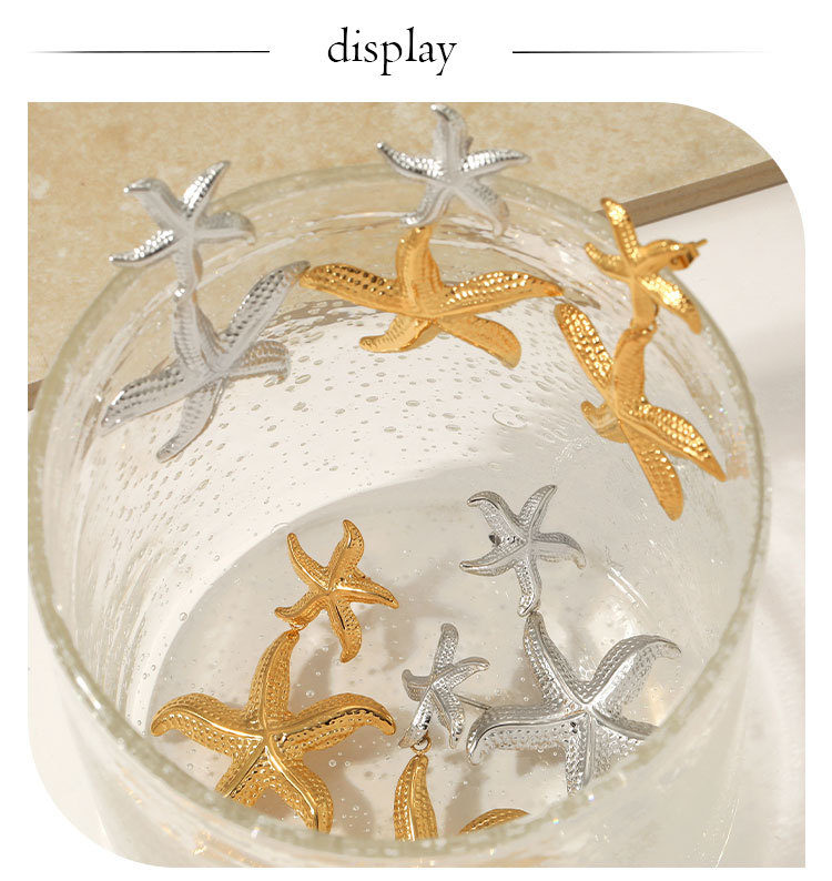 304 Stainless Steel Starfish PVD Coated Stone-Free Real Gold Plated Marine Style Beach Waterproof Non Tarnish Drop Earrings
