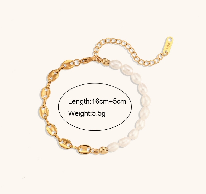 Women's 304 Stainless Steel Titanium Steel Vacuum Plating PVD Coated 18K Gold Plated Beaded Plating Pearl Freshwater Pearl Bracelets Necklace Imitation Pearl Jewelry