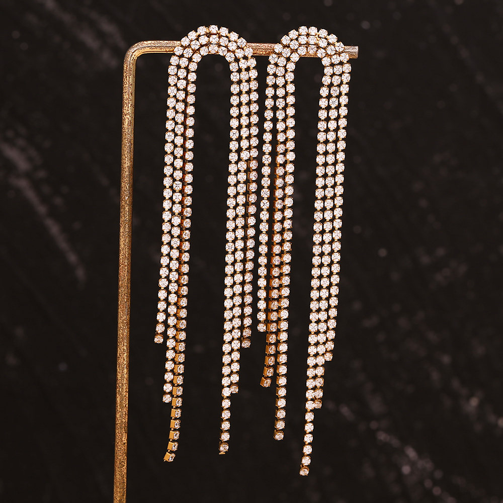PVD Coated Real Gold Plated Tassel 304 Stainless Steel Classic Style Waterproof Non Tarnish Dangling Earrings