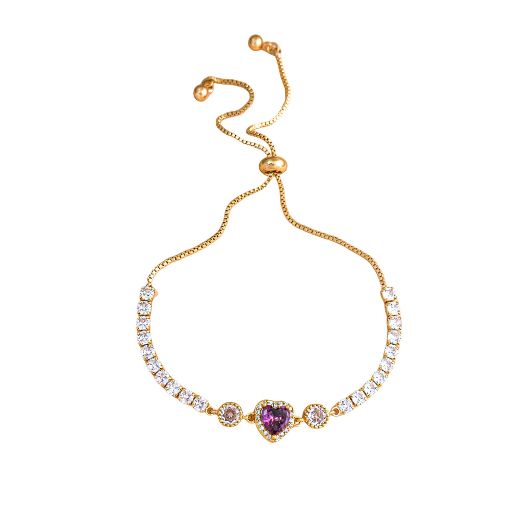Adjustable Colorful Heart Zircon Bracelet Luxury Sensation Slide Bead Friend Style Genuine Gold Plating Enhanced Color Retention