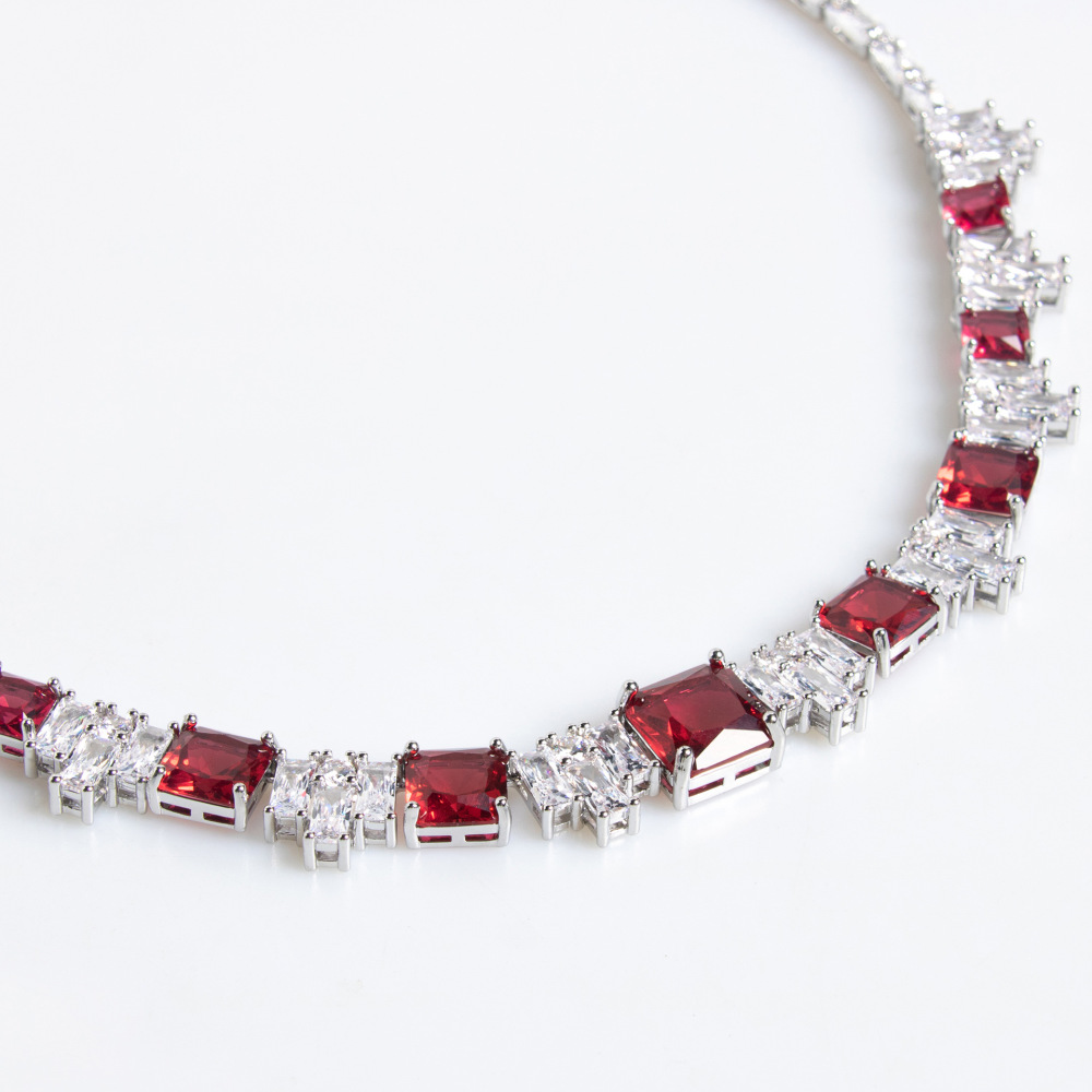 Luxurious Ice Flower Cut Zirconia Necklace Set Wedding Dress Accessories Evening Dinner Party Jewelry Earrings Geometric Pattern