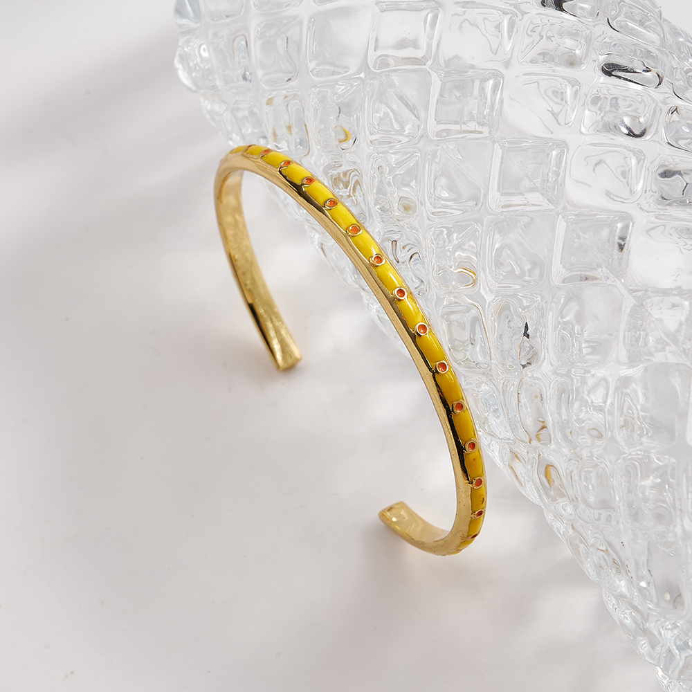 INS Style New Jewelry Color Retention Electroplated Copper Colorful Oil Drop Open Bracelet Casual Modern Style C-shaped Round Simple Water Plated 18K Real Gold C-shaped Bracelet/Cuff Bracelet Wholesale