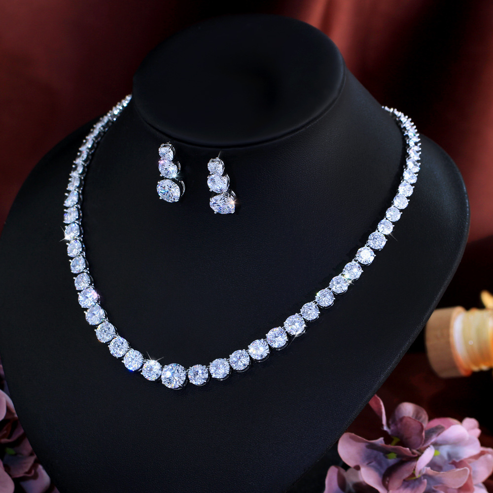 Fashionable Copper Zirconia Jewelry Set Necklace And Earrings Bridal Gown Dinner Party Glowing Wedding Dress Jewelry For Women