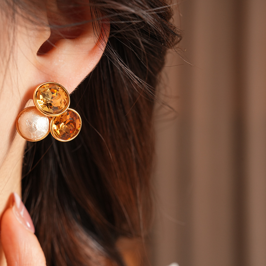 Vintage Gold Plated Silver Pin Diamond Earrings Multifunctional Women's Jewelry Geometric Snowflake Party Accessories